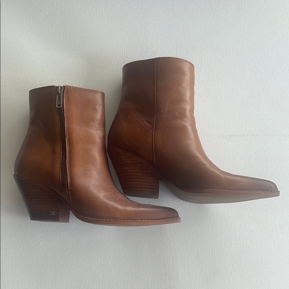 San Edelman Brown Leather Ankle Boots - Picture 2 of 6